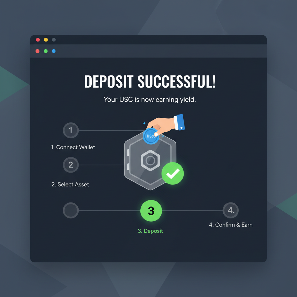 Depositing USDC into sleek perp DEX vault interface, green checkmark