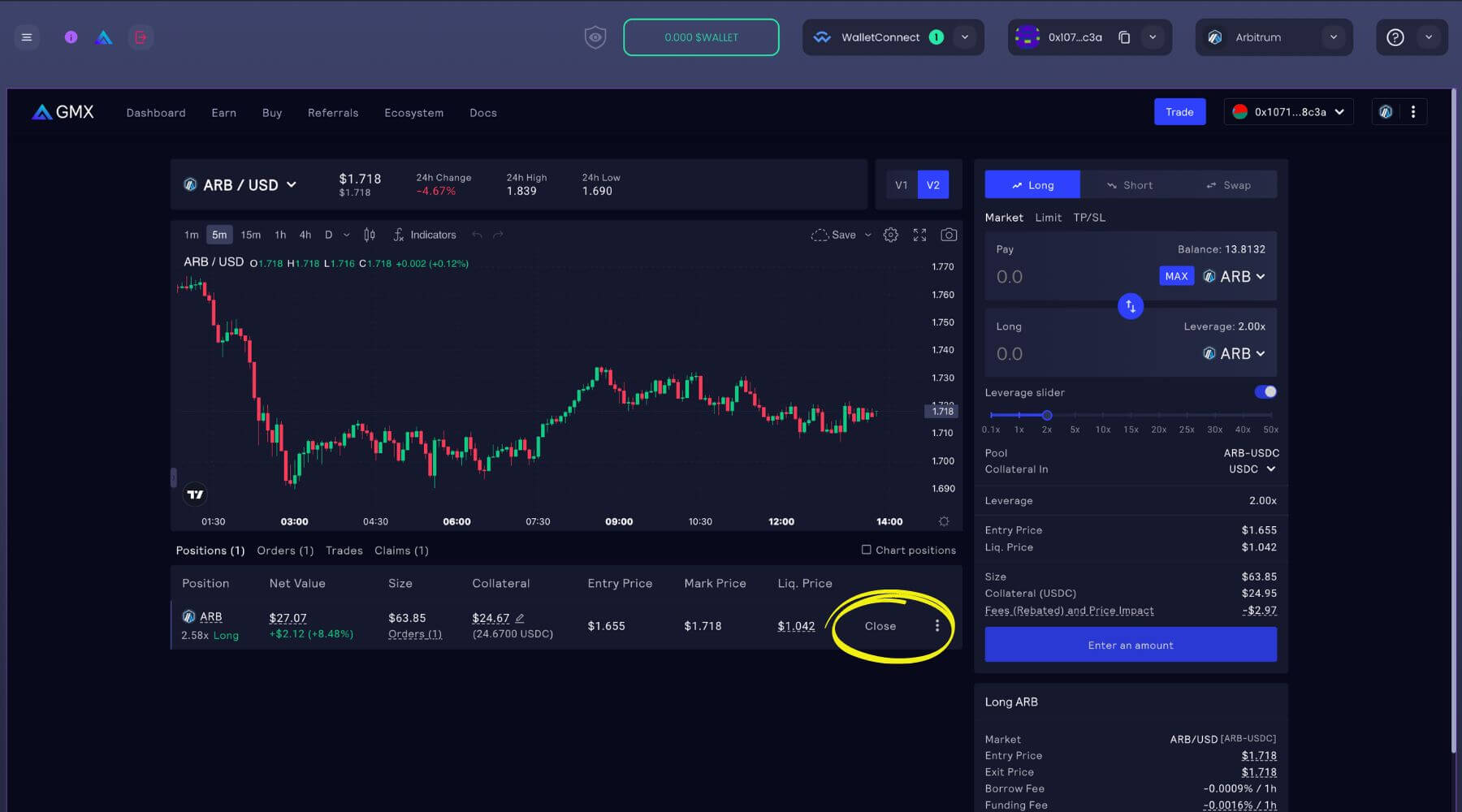 GMX cross-margin trading dashboard
