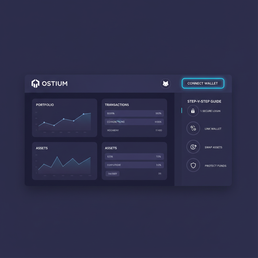 modern web app dashboard with wallet connect button highlighted, Ostium branding, dark mode crypto interface