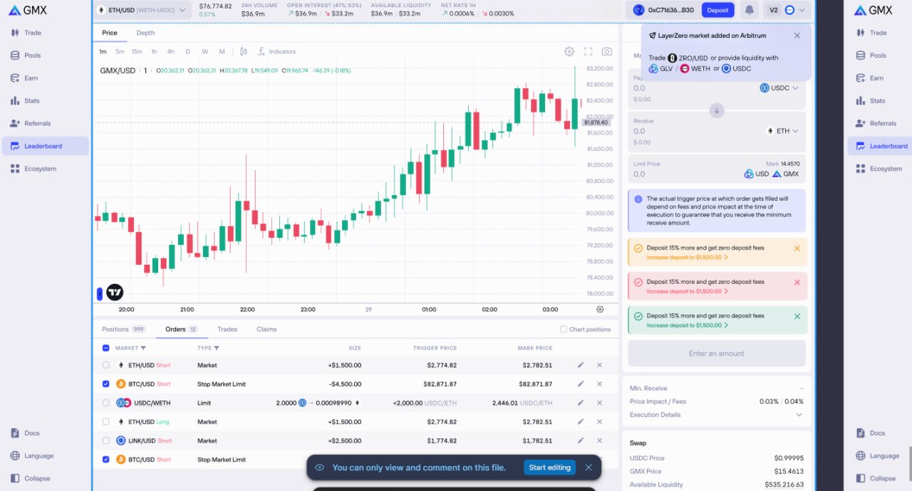 GMX GLP Pool Arbitrum interface screenshot