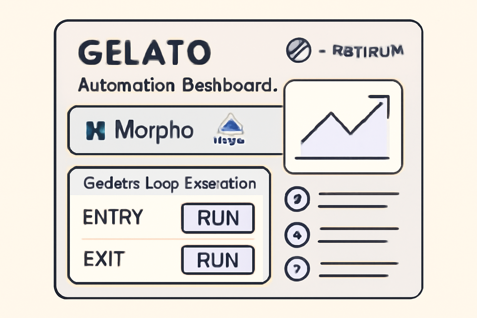 Gelato automation dashboard integrated with Morpho and GMX, gasless loop execution buttons, Arbitrum network